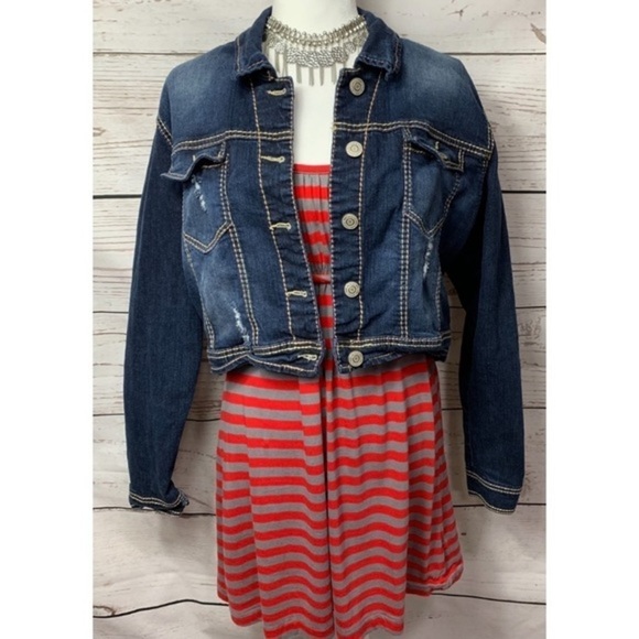 NWOT Roxy Red & Gray Striped Dress Medium - Picture 3 of 5